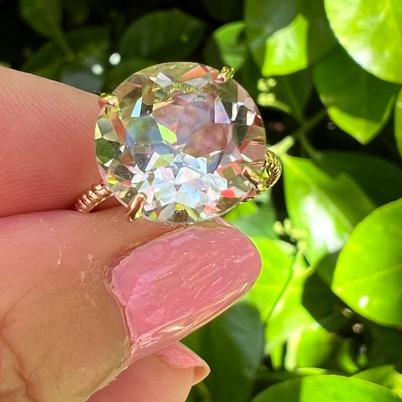 14K GOLD LARGE ROUND PRASIOLITE GREEN AMETHYST RING TWISTED BAND ENGAGEMENT - Picture 15 of 16